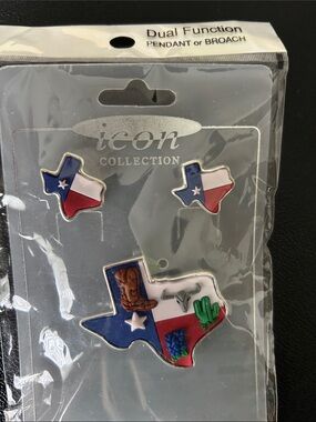 Icon Collection Texas Flag Dual-Function Pendant/Broach Set With Earrings